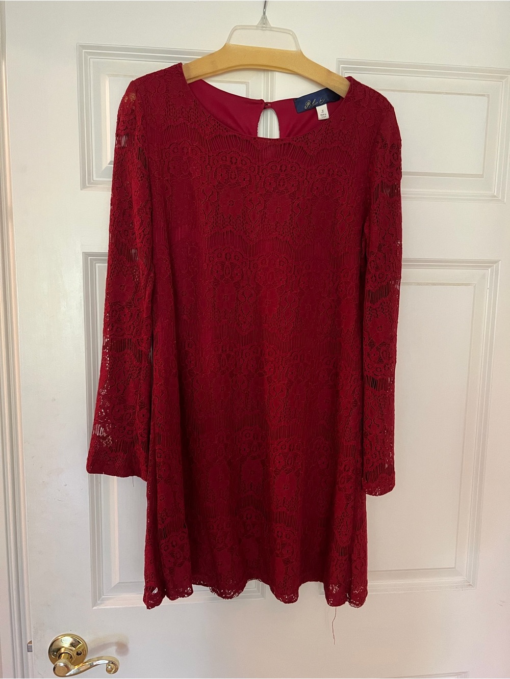 Blue Rain Burgundy Lace Long-Sleeve Shift Dress